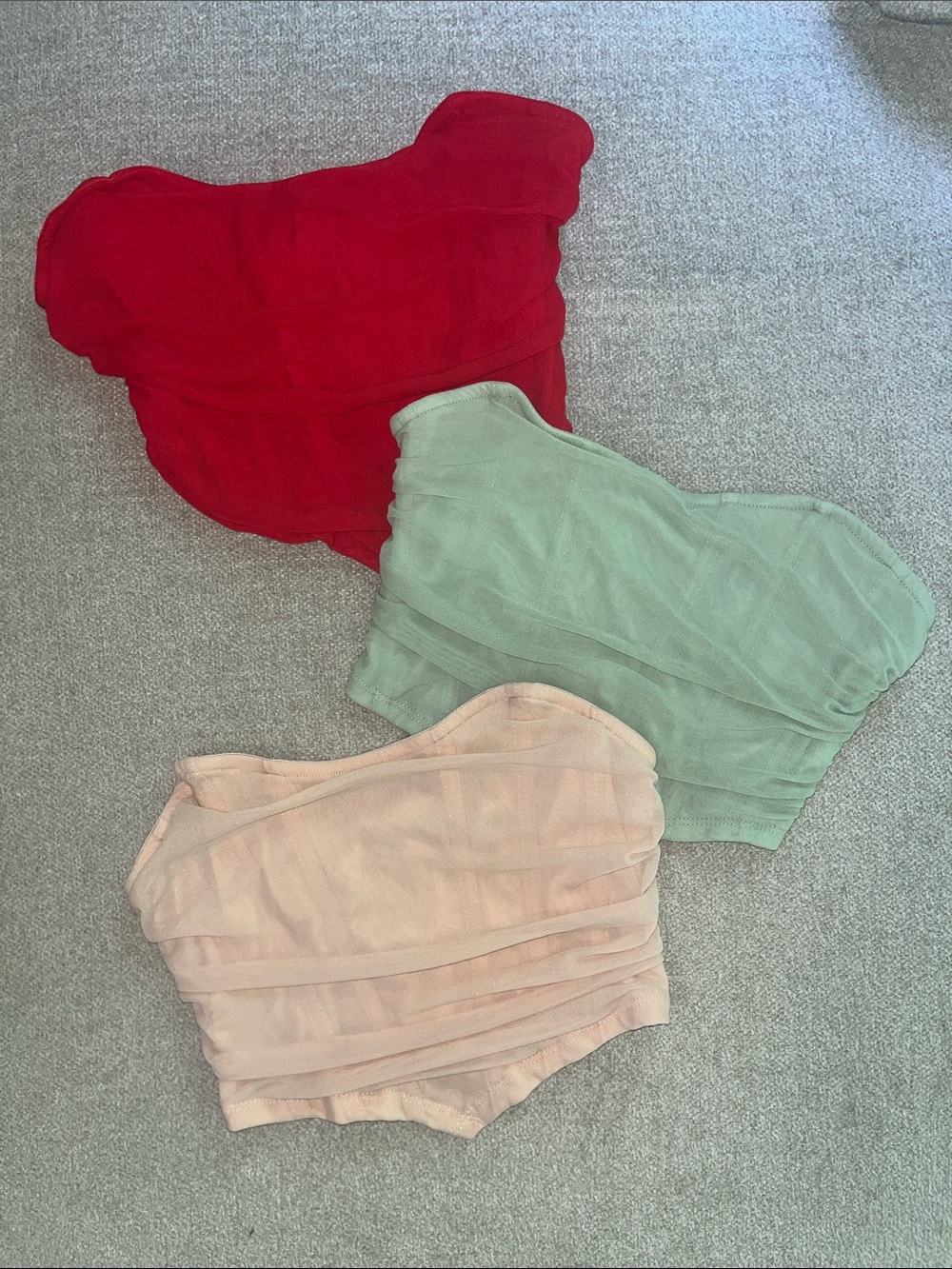 SHEIN x3 Strapless Corset Crop Tops - Red, Mint, Blush Small Bundle